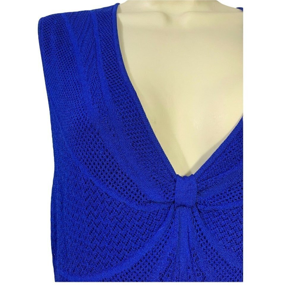 Catherine Malandrino Starburst Pointelle Knit Crochet Dress Blue V-Neck NWT $295 - Picture 5 of 12